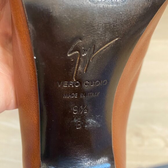 Giuseppe Zanotti Women's Brown Leather Wooden Heel Pumps Size 9/9.5 Italy - Picture 9 of 10
